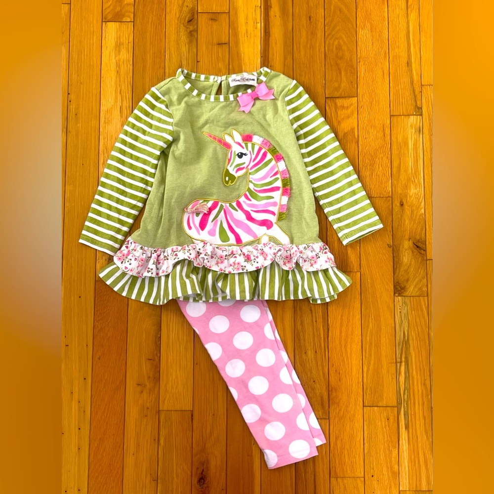 Rare editions Toddler girl Zebra Appliqué legging set